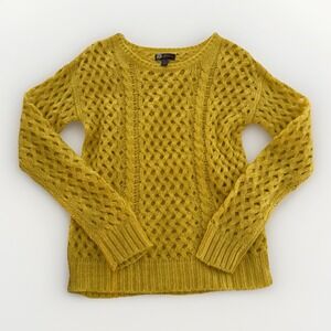 Vintage Women's Crochet Yellow Knit‎ Sweater-J.J Basics-Sz Small-Coastal Grandma